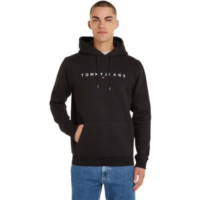 Image of Tommy Jeans Linear LOGO Hoodie Sweatshirt, Men&#039;s, Size: XS, Black