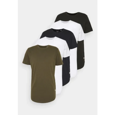 Image of Jack &amp; Jones Jjenoa TEE CREW NECK 5 PACK Basic Tshirt, Men&#039;s, Size: XS, White/black/dark blue