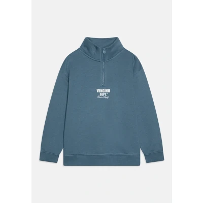 Image of Vingino Basic HALF ZIP Unisex Sweatshirt for kids, Size: 14y, Blau/weiß