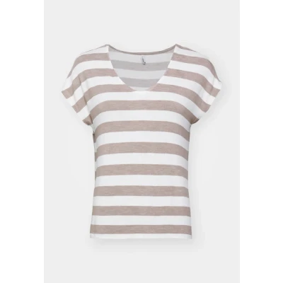 Image of ONLY Onllira LIFE V NECK Print Tshirt, Women&#039;s, Size: XS, Mocha meringue/cloud dancer