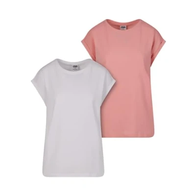 Image of Urban Classics Extended Shoulder 2PACK Basic Tshirt, Women&#039;s, Size: Small, Lemonadepink white
