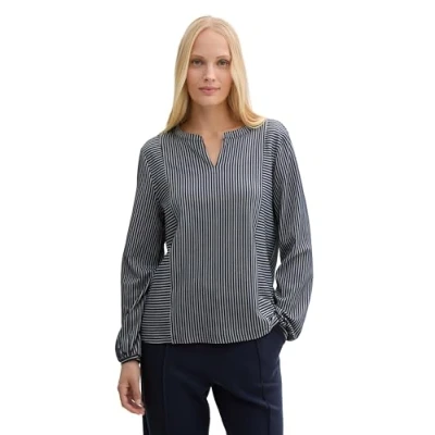 Image of TOM Tailor Vertical Stripe Long sleeved top, Women&#039;s, Size: XL, Navy blue/white