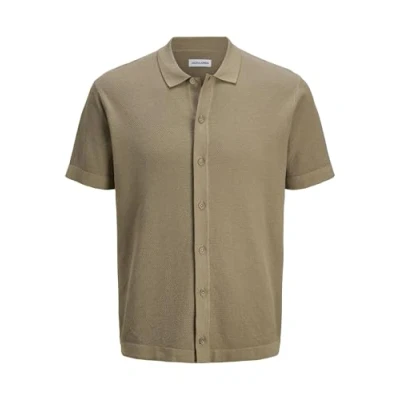Image of JACK &amp; JONES Men&#039;s Jjeemil Knit Structure Shirt Ss Sn Short Sleeved, Coriander, L