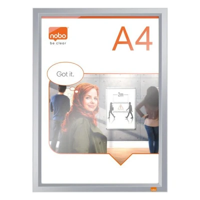 Image of Nobo A4 Poster Frame With Anodised Clip Frame, Wall Mountable Sign Holder, Through Corner Fixing, Mitred Corners, Impression Pro, Anodised, 1915578