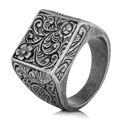 Image of Akitsune Floris Ring, Men&#039;s, Size: 57, Antique silver