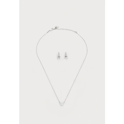 Image of Swarovksi Stilla Attract Pendant Necklace and Earrings set Round cut White tone plated 5646751, One Size, Rodium Plated, Crystal
