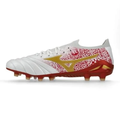 Image of Mizuno MORELIA NEO IV Βeta SR4 JAPAN Football Shoes White/gold/high risk red Women/Men Size 8