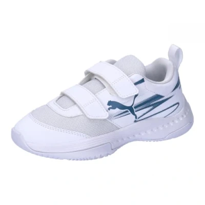 Image of Puma Varion II JR Unisex Handball shoes for kids, Size: 10K, White/blue horizon Synthetics/textile