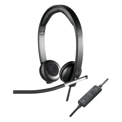 Image of Logitech H650e Wired Headset, Stereo Headphones with Noise Cancelling Microphone, USB, In Line Controls, Indicator LED, PC/Mac/Laptop Black