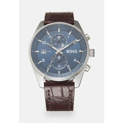 Image of BOSS SKY Traveller Chronograph watch, Men&#039;s, Size: One Size, Brown/blue
