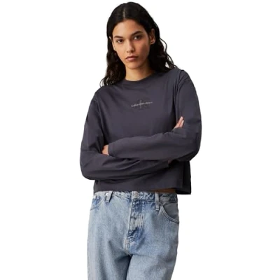 Image of Calvin Klein Jeans Monologo TEE Long sleeved top, Women&#039;s, Size: XS, Ebony