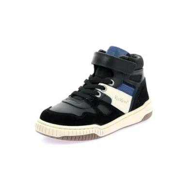 Image of Kickers KICK92 Unisex Hightop trainers for kids, Size: 2.5/3, Noir/bleu Leather and textile