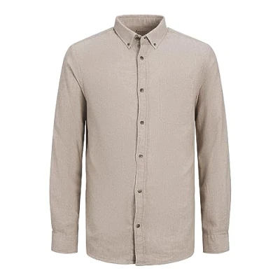 Image of Jack &amp; Jones Jjeclassic Melange LS SN Shirt, Men&#039;s, Size: XL, Oatmeal