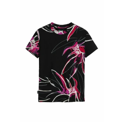 Image of Desigual Abstract Floral Print Tshirt, Women&#039;s, Size: 12, Black