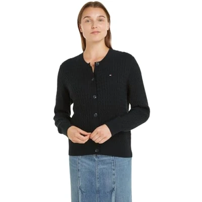 Image of Tommy Hilfiger Cable Cardigan Cardigan, Women&#039;s, Size: Large, Black