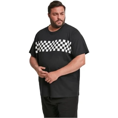 Image of Urban Classics CHECK PANEL Print Tshirt, Men&#039;s, Size: Large, Black/white