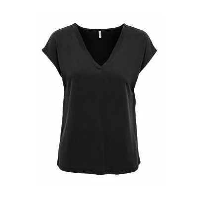 Image of ONLY Vausschnitt Basic Tshirt, Women&#039;s, Size: XS, Black
