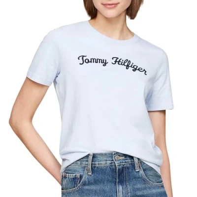 Image of Tommy Hilfiger Script Print Tshirt, Women&#039;s, Size: XL, Breezy blue