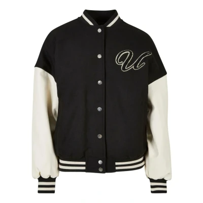 Image of Urban Classics BIG U College Bomber Jacket, Women&#039;s, Size: 3XL, Black palewhite