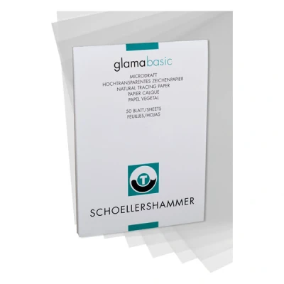 Image of Honsell 25507 Schoellershammer Glama Microdraft Highly Transparent Drawing Paper, DIN A3 Pad of 50 Sheets, 80 85 g/m², for Technical Drawings, Sketches with Pencil, Felt Tip Pen, Ink