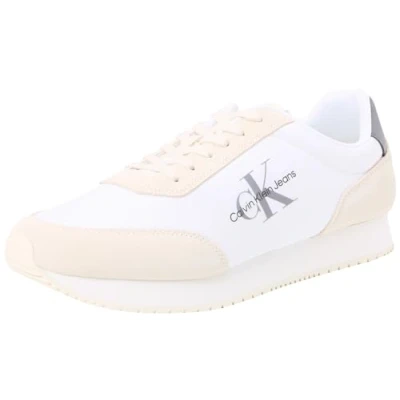 Image of Calvin Klein Jeans Retro Runner MONO Trainers, Men&#039;s, Size: 10, Bright white/white/charcoal grey Imitation leather/ textile