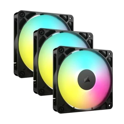 Image of Corsair RS120 ARGB 120mm PWM Fans Daisy Chain Connection Low Noise Magnetic Dome Bearing Triple Pack Black