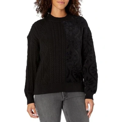 Image of Desigual Women&#039;s Woman Flat Knit Thick Gauge Pullover Polo Sweater, Black, L, L