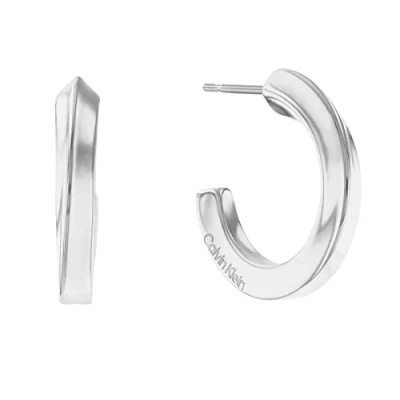 Image of Calvin Klein Polished SS Twist HOOP Earrings, Women&#039;s, Size: One Size, Silver coloured
