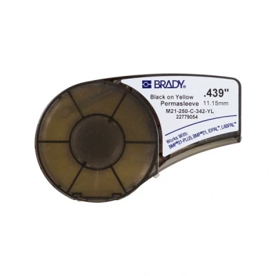 Image of Brady PermaSleeve Heat Shrink Polyolefin Sleeve for BMP21 PLUS; BMP21, 11.15 mm x 2.10 m, Black on Yellow