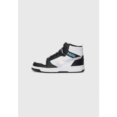 Image of Puma Rebound V6 MID Space Belle Hightop trainers, Size: 5, Black/lilac crush/white shoes