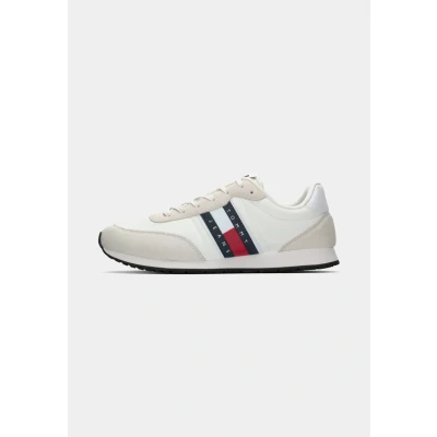 Image of Tommy Jeans Runner Casual Trainers, Men&#039;s, Size: 8, White Leather and textile