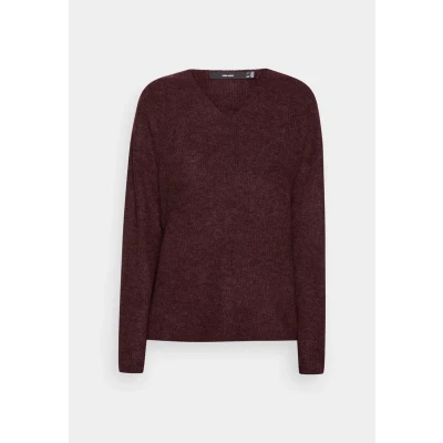 Image of VERO MODA Women&#039;s Vmcrewlefile Ls V Neck Blouse Noos Sweater, Winetasting/Detail: Melange., S