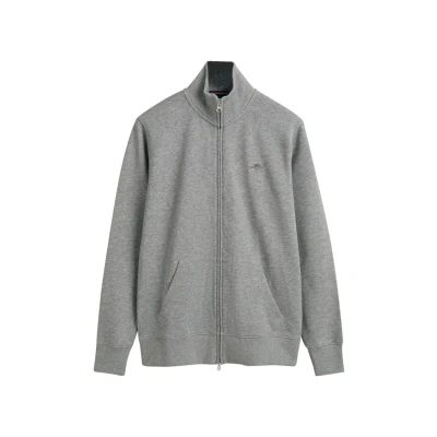 Image of GANT REG Shield Zipup sweatshirt, Men&#039;s, Size: Small, Grey melange