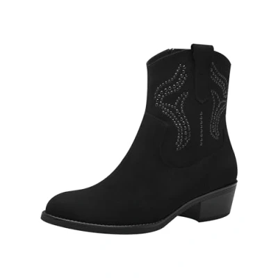 Image of Marco Tozzi Cowboy/biker ankle boot, Women&#039;s, Size: 4, Black Textile