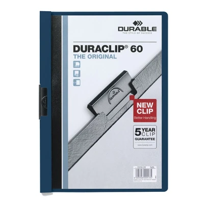 Image of Durable HUNKE &amp; Yoke Clamp Clip Folder® 60, Hard Foil, 60 Pages, Clear/Midnight Blue
