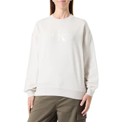 Image of Calvin Klein Jeans Glossy Monologo Regular Crewneck Sweatshirt, Women&#039;s, Size: XL, Moonbeam