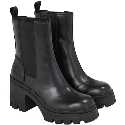 Image of Calvin Klein Women&#039;s Chunky Heeled Chelsea Boot LTH Yw0yw01112 Mid, Black Triple Black, 6.5 UK