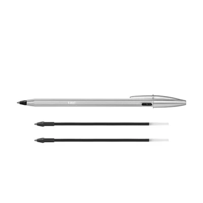 Image of Bic Cristal ReNew Re Fillable Pen and 2 Refills, Black Single Pack,501036