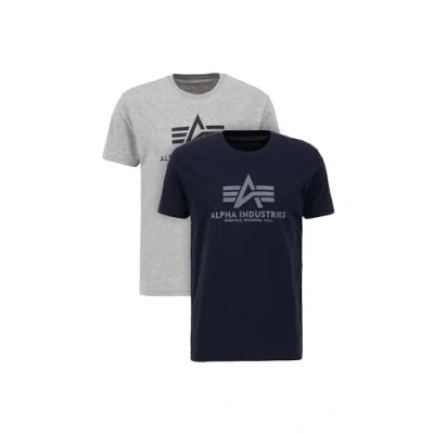 Image of Alpha Industries 2 PACK Print Tshirt, Men&#039;s, Size: Medium, Grey heat rep blue