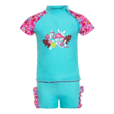 Image of Playshoes Unisex Children&#039;s UV Protection Swimming Set Two Piece Shirt Shorts Swimwear, flamingo, 74 80