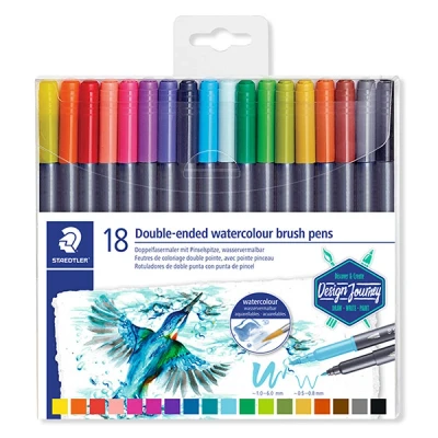 Image of STAEDTLER 3001 TB18 Double Ended Watercolour Brush Pens, Assorted Colour, Pack of 18