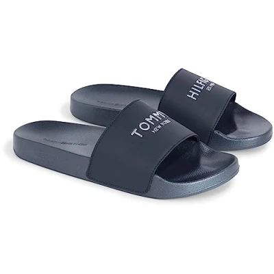 Image of Tommy Hilfiger Women&#039;s Th Glitter Pool Slide, Blue Desert Sky, 6 UK