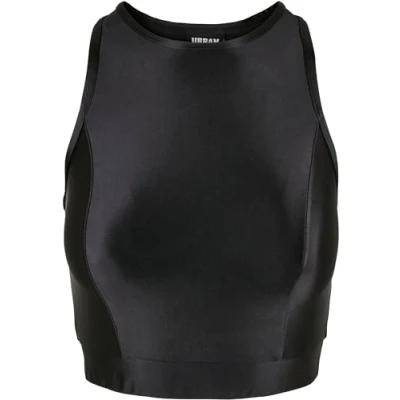 Image of Urban Classics Ladies Cropped Shiny TOP Top, Women&#039;s, Size: XS, Schwarz