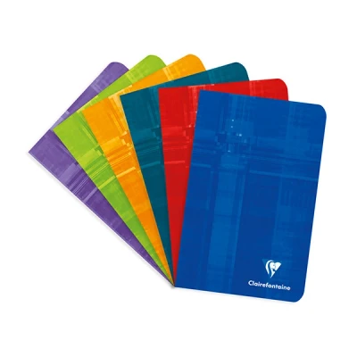 Image of Clairefontaine Ref 63602C Staple bound Notebook (48 Sheets) 11 x 17cm Size, Squared Rulings, 90gsm Brushed Vellum Paper, Laminated Cardboard Cover Assorted Colours (Pack of 10)