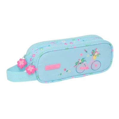 Image of Safta Double Pencil Case, Recyclable Fabric, Children&#039;s Child, Ideal for School Age Children, Comfortable and Versatile, Quality Resistance, 21 x 6 8 cm, blue, Estándar,