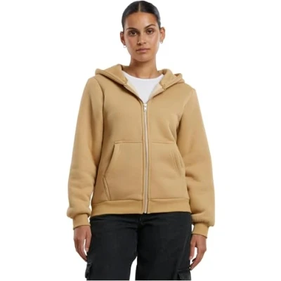 Image of Urban Classics Bonded Sherpa Zipup sweatshirt, Women&#039;s, Size: XXL, Unionbeige