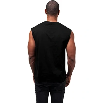 Image of Urban Classics Men&#039;s Sleeveless T Shirt Workout Vest with Round Neckline and Rolled Hems, Loose Tank Top, 100% Jersey Cotton, Black, Size: Small, XXL