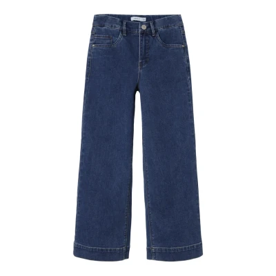 Image of Name it Nkfrose WIDE Straight leg jeans for kids, Size: 9y, Dark blue denim