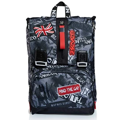 Image of Seven Unisex Kids Zaino Triplicabile Luggage Set, Nero, 41x28x16 cm aperto, School &amp; Leisure Time