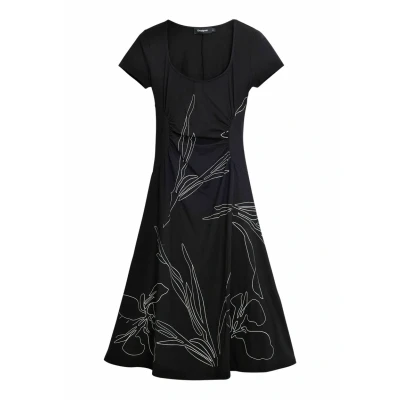 Image of Desigual MIDI WITH Floral Silhouettes Jersey dress, Women&#039;s, Size: 12, Black